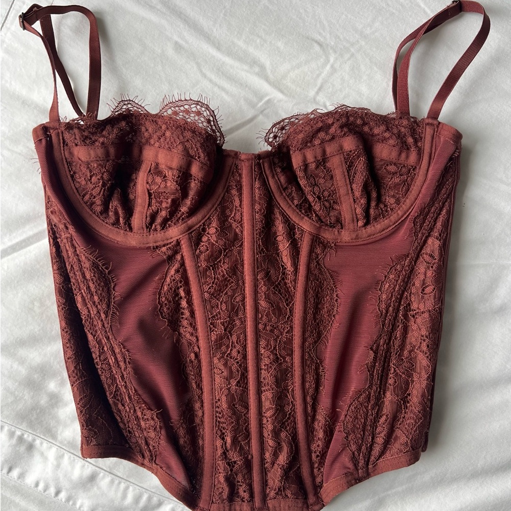 Urban Outfitters Brown Corset Top with Lace Detailing
